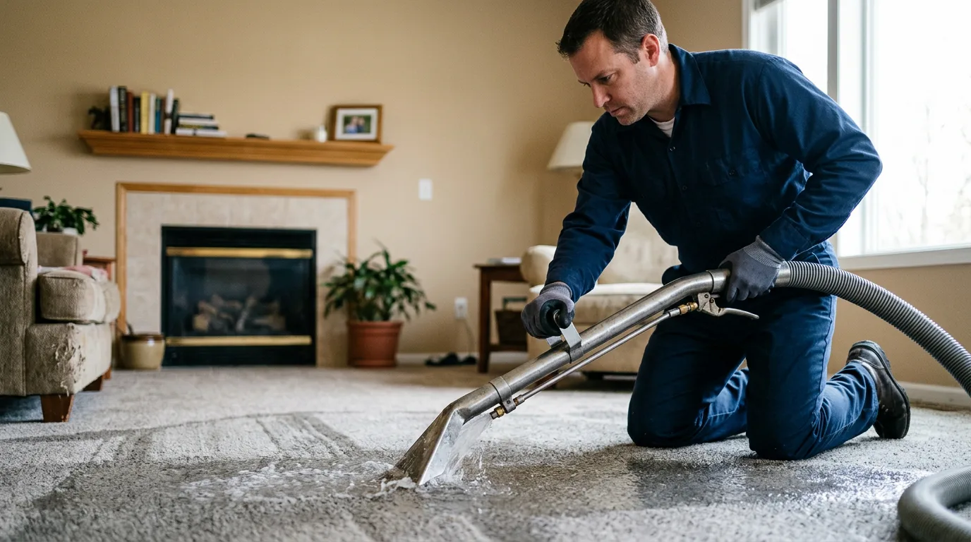 Water damage restoration technician working near West Branch, IA